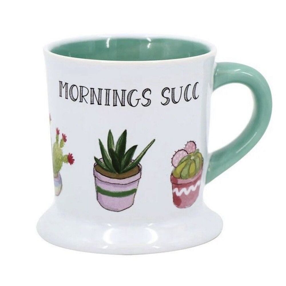 Cactus Succulent Coffee Mug “Mornings Succ” Cacti Plant Lover 12 oz